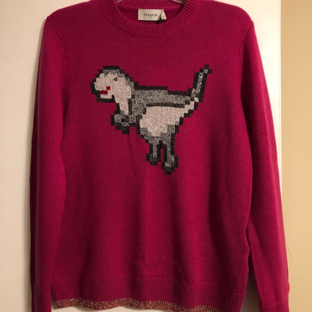 NWT Coach Rexy Dinosaur Sweater  Pink // Size M